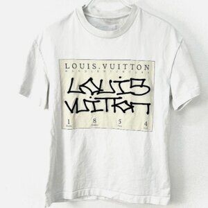 Louis Vuitton Graffiti Style Box Logo White Cotton T-shirt